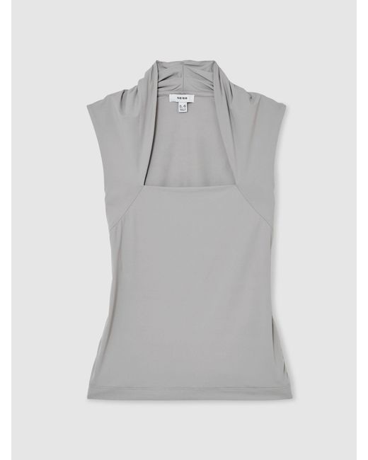 Reiss White Harri - Grey Square-neck Ruched Sleeveless Top, Us 6