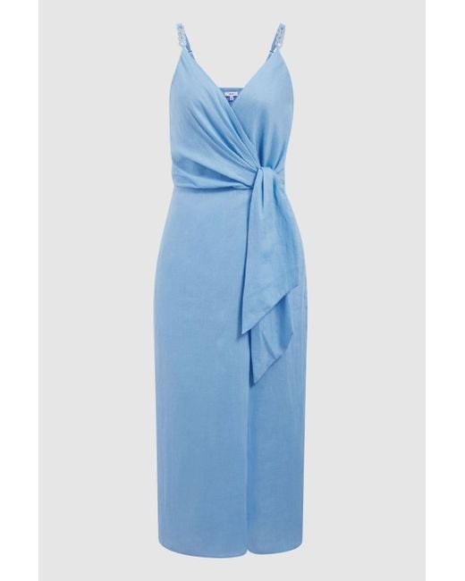 Reiss Blue Esme Chain-strap Linen Midi Dress