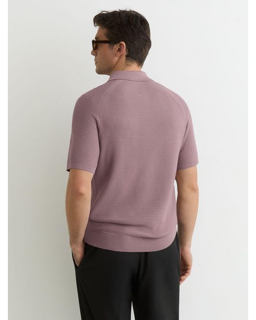 Reiss Purple Textured-Knit Half-Zip Polo Shirt for men