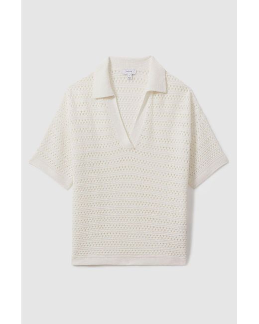 Reiss Natural Carla - Ivory Knitted Open-collar Polo Shirt