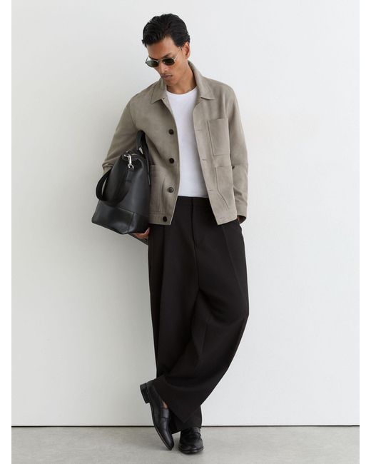 Reiss Gray Suede Button-Through Trucker Jacket for men
