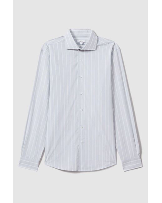Reiss Omar - Blue/white Cotton Striped Cutaway Collar Shirt for men