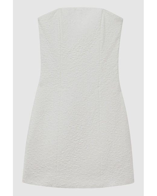 Anna Quan White Boucle Strapless Mini Dress