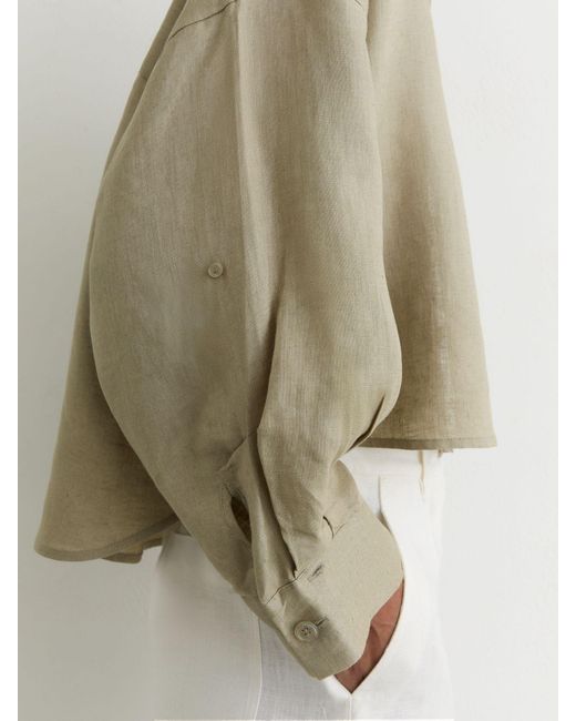 Reiss Natural Linen Oversize Cropped Shirt