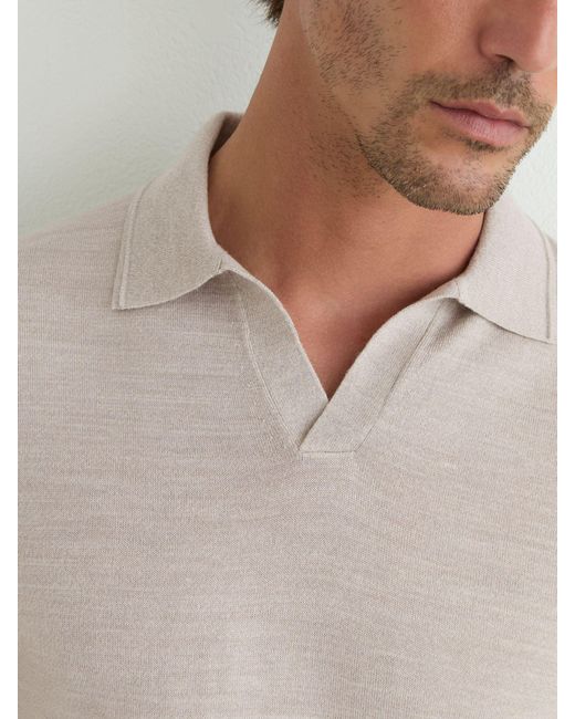 Reiss White Merino Wool Open-Collar Polo Shirt for men
