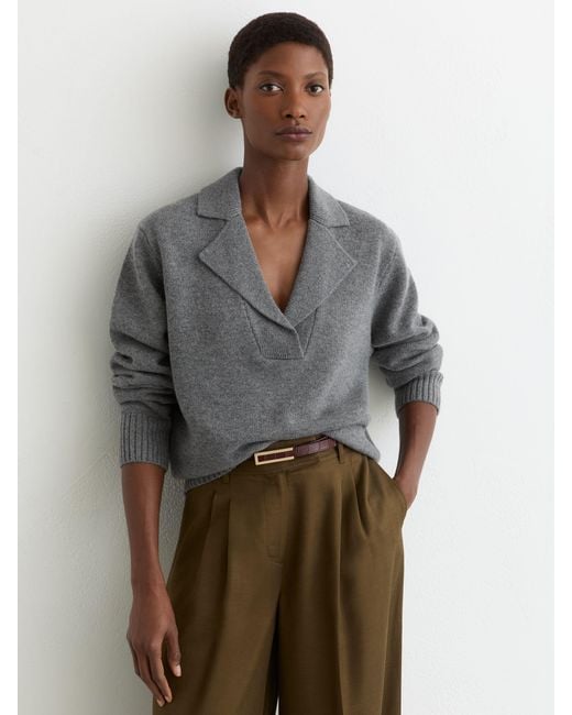 Reiss Gray Wool-Cashmere Collared Knit Jumper