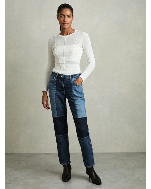 Reiss Blue Birch Petite Straight-Leg Patchwork Jeans