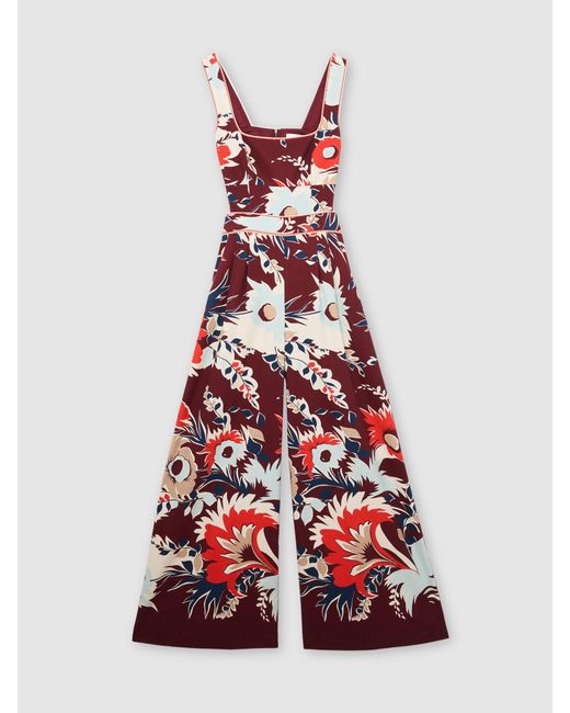 Reiss White Leighton - Burgundy Cotton Wide-leg Printed Jumpsuit, Us 2