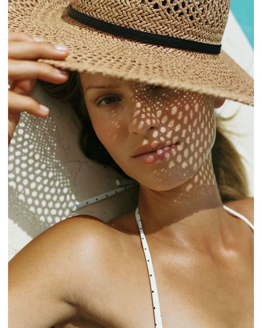 Reiss Natural Contrast-Trim Straw-Effect Hat, M & L