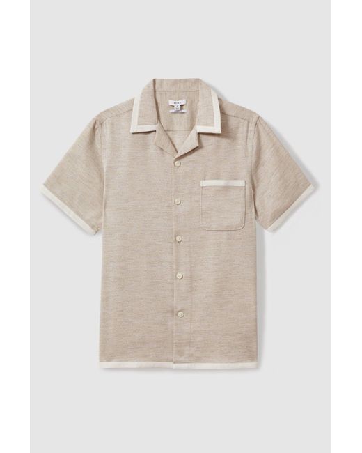 Reiss Natural Vita - Oatmeal/white Contrast Trim Cuban Collar Shirt for men