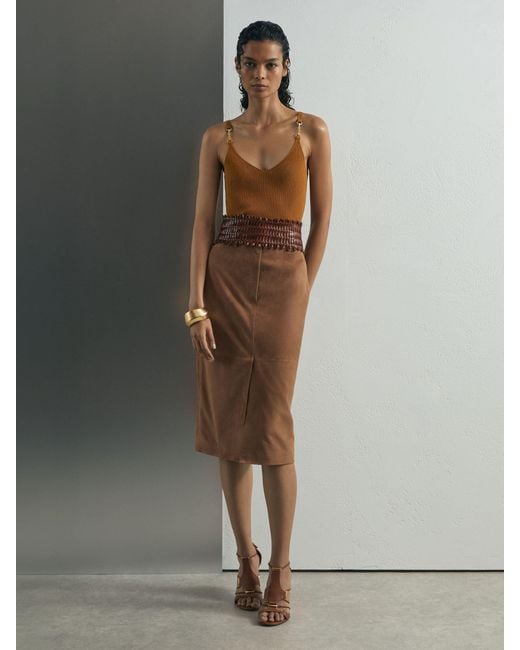 ATELIER Brown Silk-Blend Rib-Knit Cami