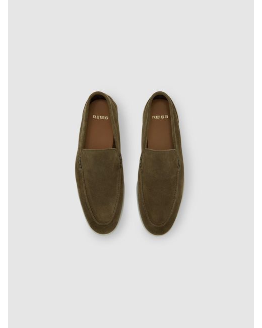 Reiss Gray Kason - Olive Green Suede Slip-on Loafers, Us 12 (uk 11) for men