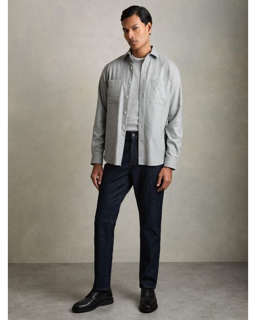 Reiss Gray Twin-Pocket Button-Through Overshirt for men