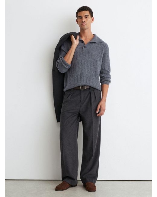 Reiss Gray Wool Stitch-Detail Half-Button Jumper for men
