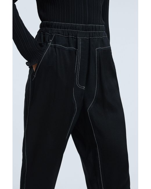 Reiss Black Georgina - Atelier Italian Relaxed Contrast Stitch Drawstring Trousers, Us 10