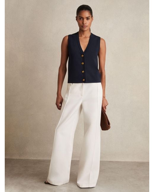 Reiss Natural Knitted Button Through Vest