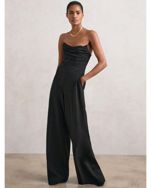 Reiss Blue Structured Strapless Wide-Leg Jumpsuit