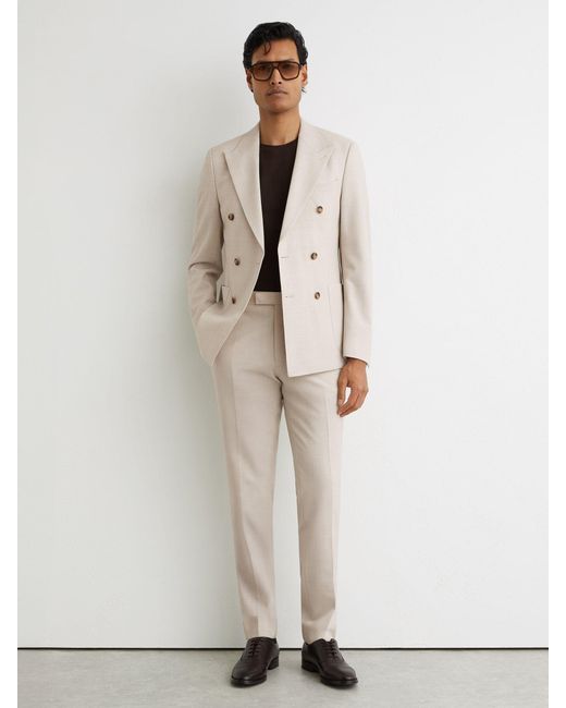 Reiss Natural Tailored Fit Textured Suit Trousers With Wool for men