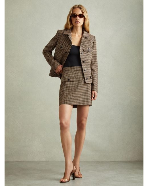 Reiss Multicolor Camel Dogtooth Check Collared Jacket