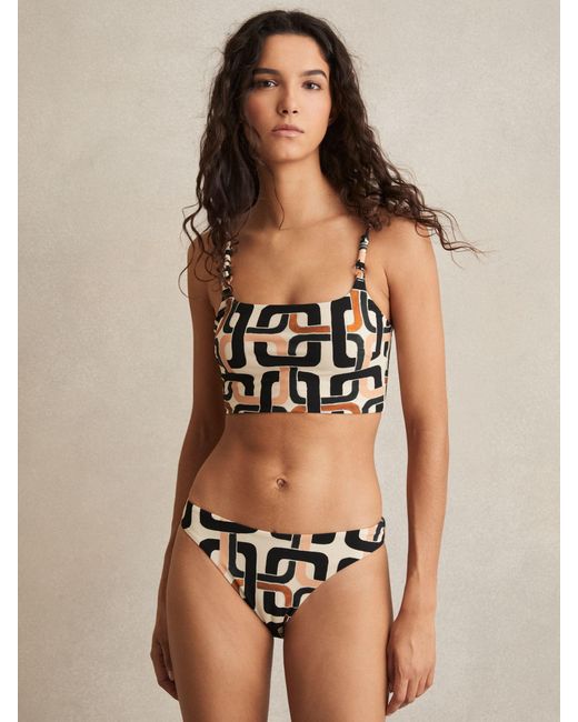 Reiss Natural Heidi - Brown/cream Chain Print Bikini Bottoms, Us 10