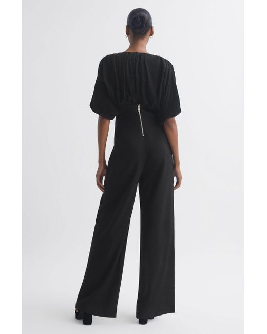 Florere Black Plunge Neck Wide Leg Jumpsuit