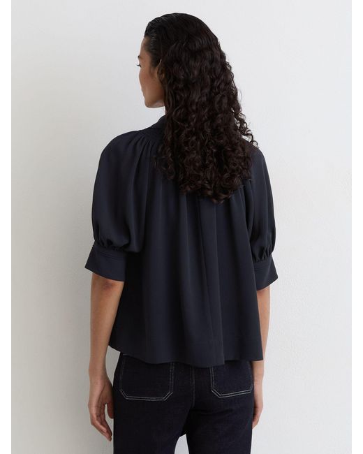 Reiss Blue Tie-Neck Short-Sleeve Blouse