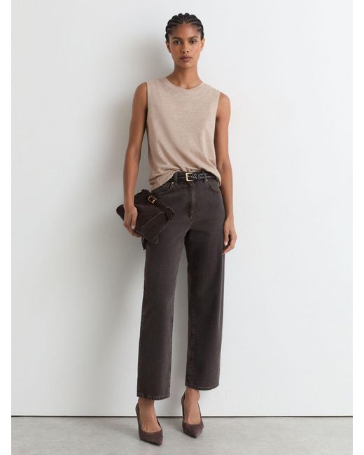 Reiss Brown Linen Jersey Crew-Neck Vest