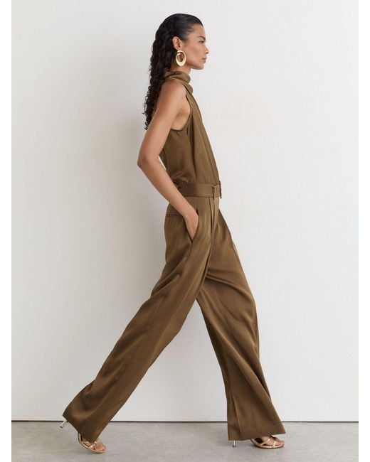 Reiss Natural Satin Cowl-Neck Wide-Leg Jumpsuit