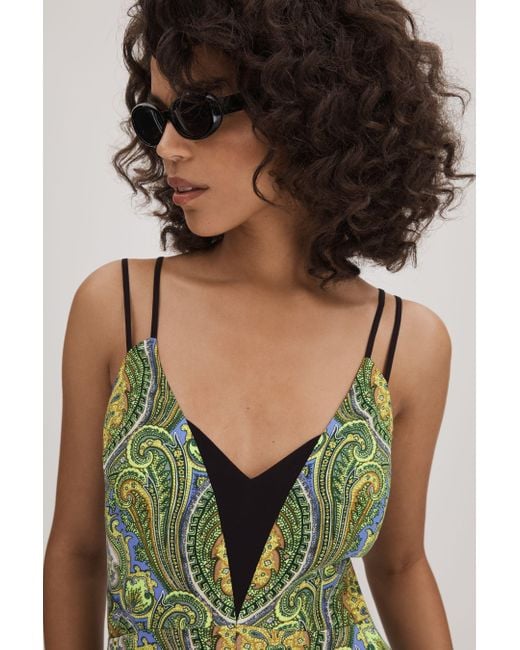 Florere Green Printed Dual Strap Playsuit, Lime