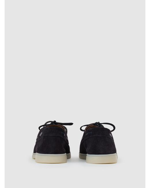 Reiss White Carson Suede Lace-Up Boat Shoes for men