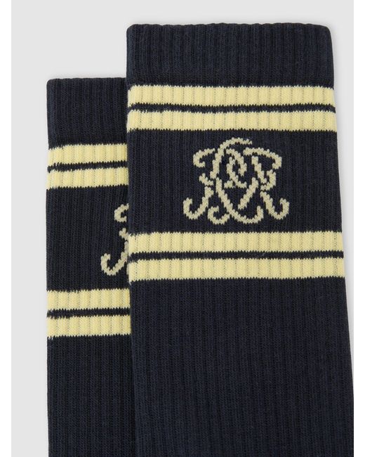 Reiss Black Monogram Cotton-Blend Ribbed Socks, S & M for men