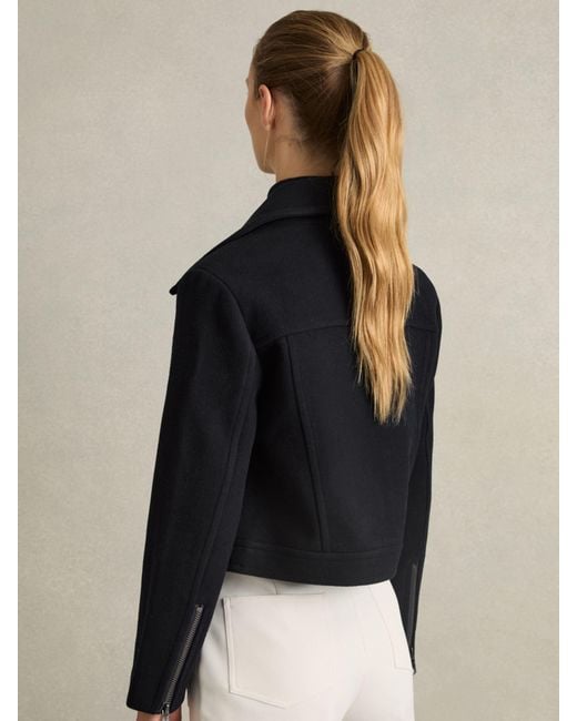 Reiss Black Wool-Blend Biker Jacket