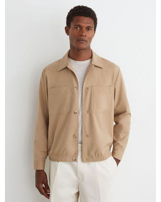 Reiss White Brushed Twin-Pocket Overshirt With Wool for men