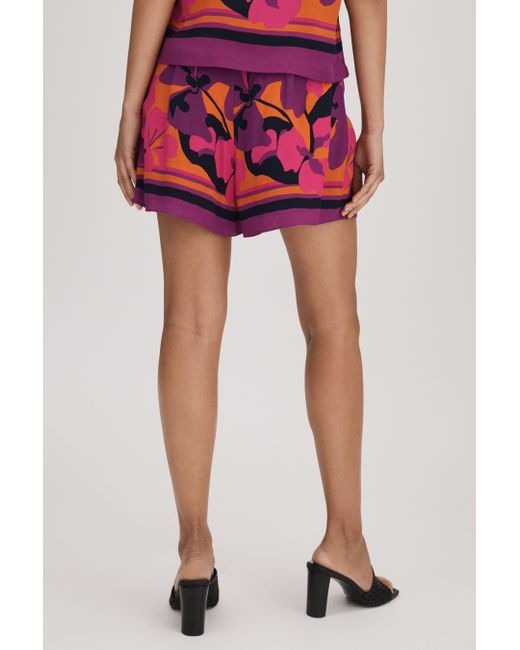 Florere Red Printed High Rise Shorts