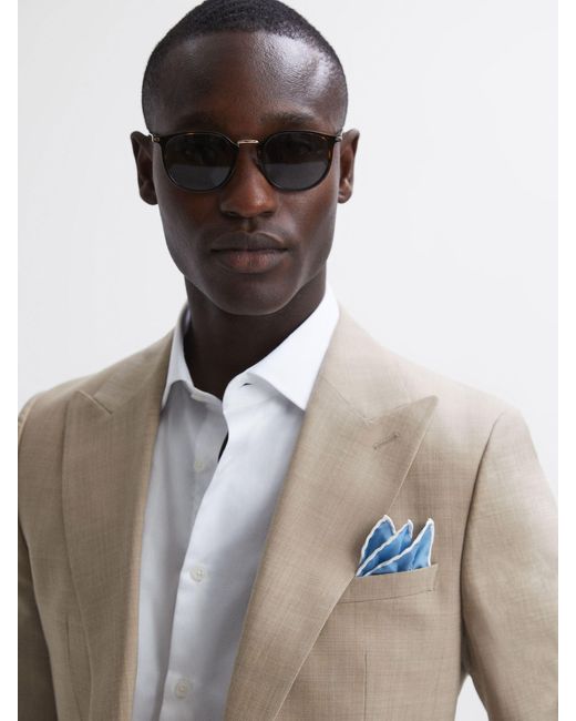 Reiss Ceremony - Soft Blue Silk Motif Pocket Square, One for men