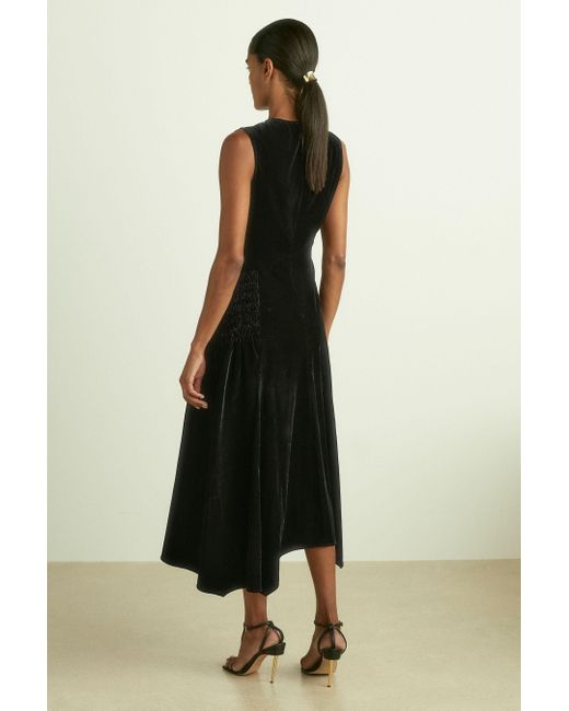 Reiss Blakely - Black Velvet Shirred Panel Midi Dress, Us 2