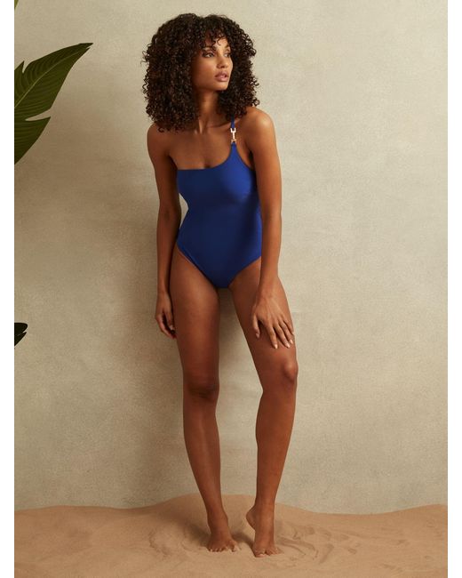 Reiss Blue Asymmetric Cross-Back Swimsuit
