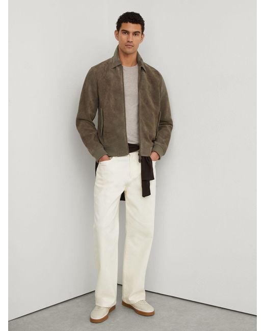 Reiss Gray Suede Zip-Through Jacket for men