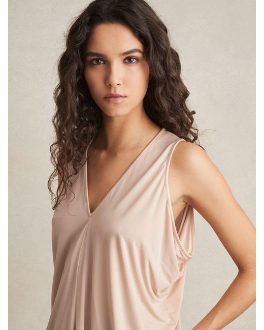 Reiss Natural Draped V-Neck Sleeveless Top