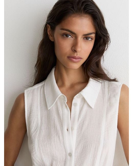 Reiss White Cotton Cheesecloth Belted Shirt Dress