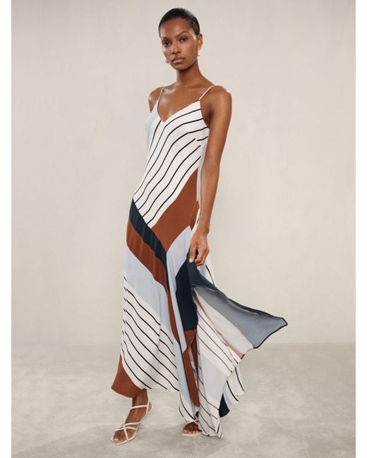 Reiss Hallia - Blue/brown Stripe-print Handkerchief Maxi