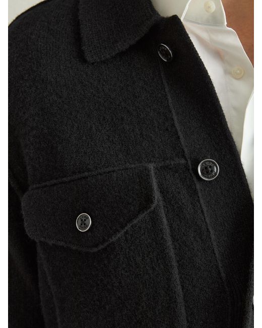 Reiss Black Wool Button Through Knitted Jacket for men