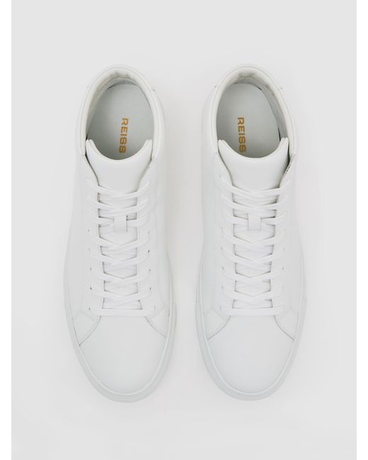 Reiss White Luca Tumbled-Leather-Top Trainers for men