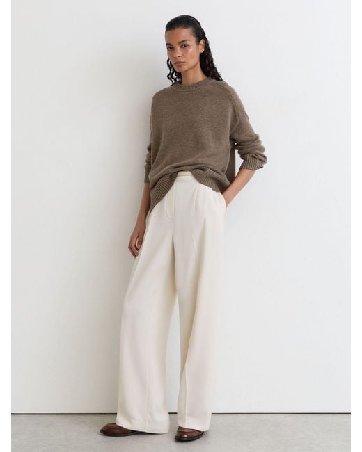 Reiss Brown Wool-Cashmere Crew-Neck Raglan Jumper