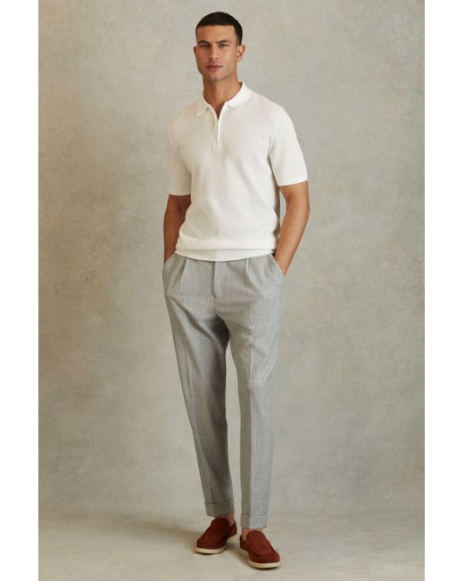 Reiss Natural Ivor - White Textured Half-zip Polo Shirt, Xs for men