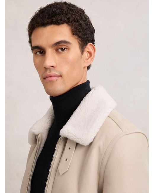 Reiss Natural Leather Shearling-Collar Jacket for men