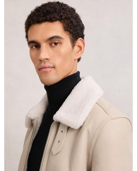 Reiss Natural Leather Shearling-Collar Jacket for men