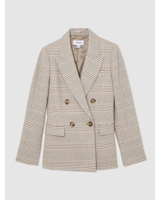 Reiss Natural Double-Breasted Check Blazer Cotton-Linen