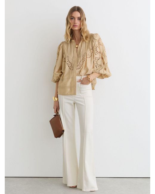 Reiss Natural Broderie Anglaise Tie-Neck Blouse
