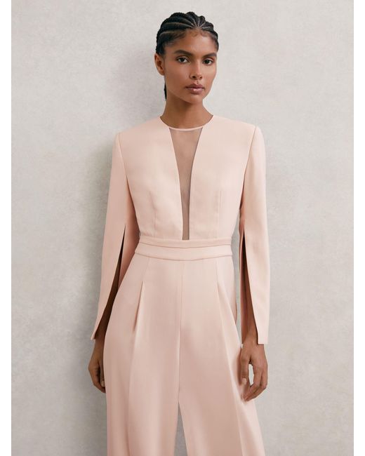 Reiss Natural Plunge-Neck Split-Sleeve Jumpsuit